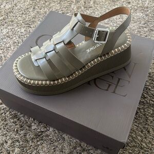 Vintage Olive Green Platform Sandals